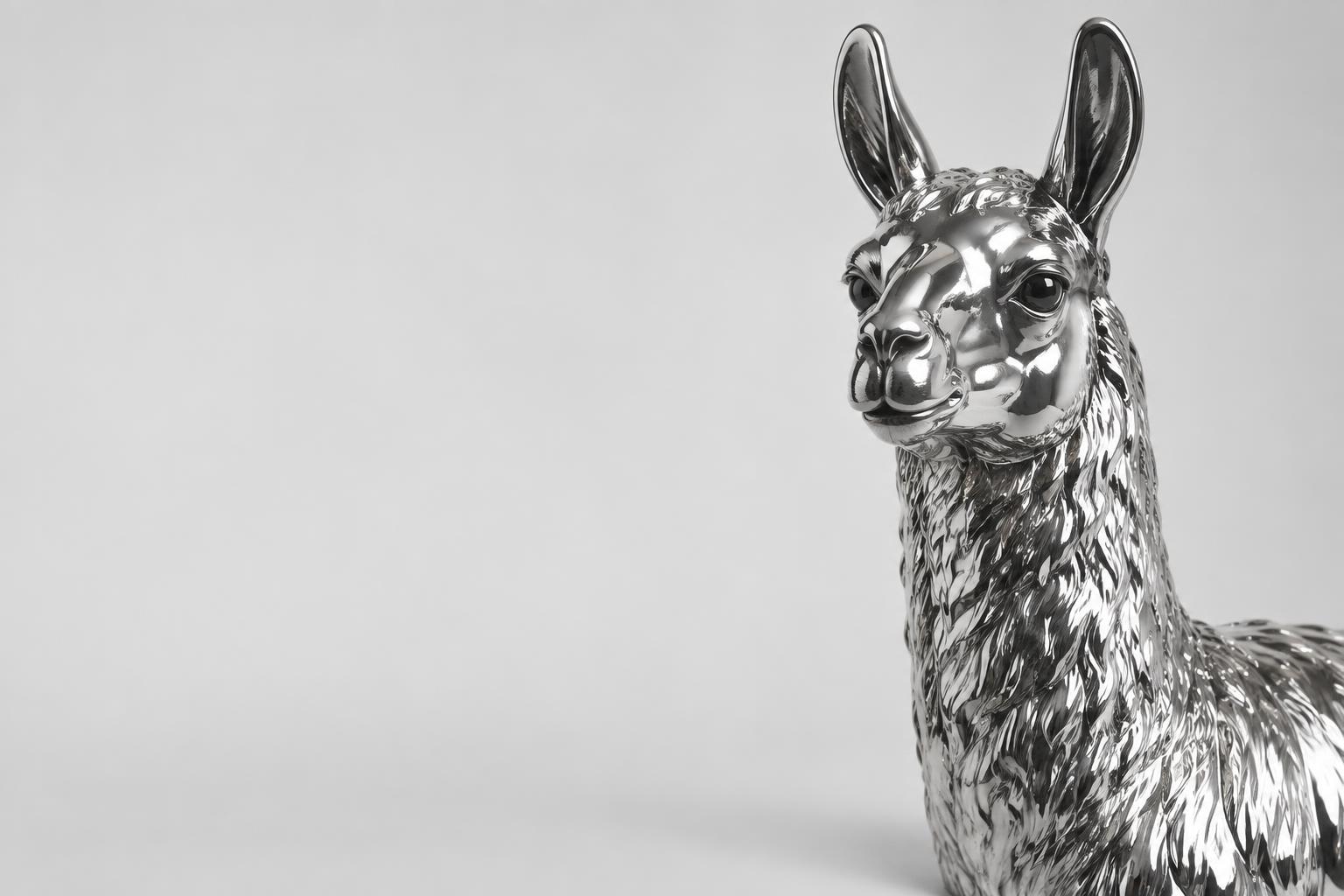 Sculptural chrome llama, the spirit of LLAMAS GROWTH